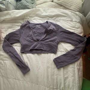 Garage Women's Ribbed Plunge V Neck Crop Top - Purple Going Out Top